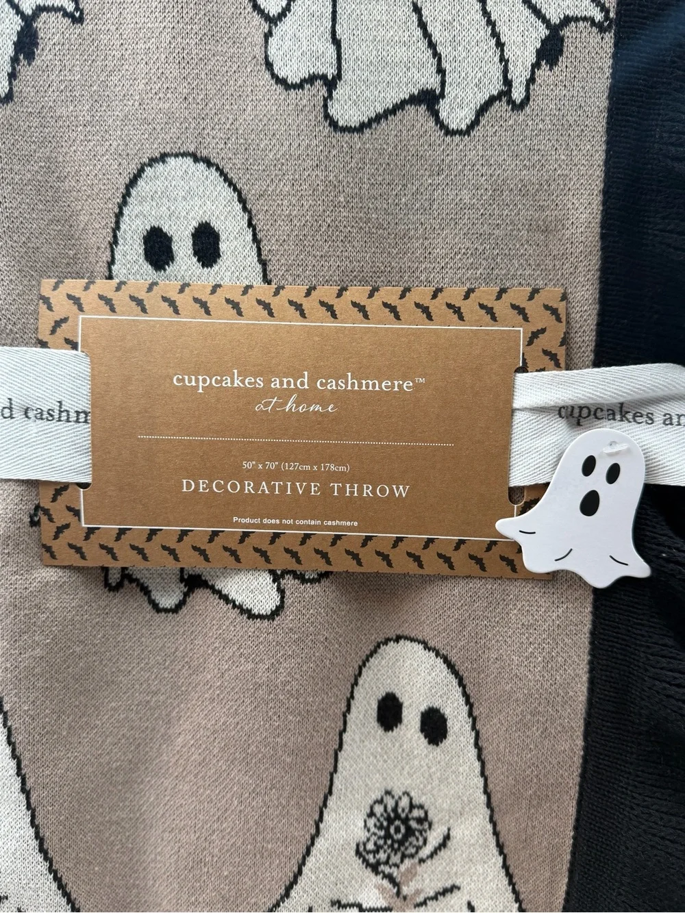 Cupcakes & Cashmere Ghost Knit Ruffle Throw Blanket 50x70 Halloween NWT Viral
